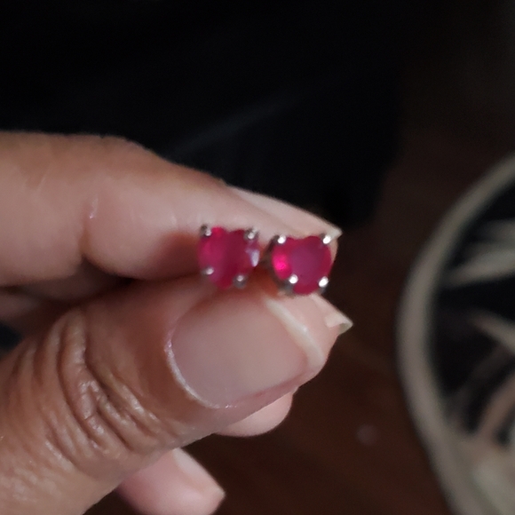 Genuine AfricanRuby Heart Stud Earrings in Platinum Over Sterling Silver 2.35ctw - Picture 3 of 8